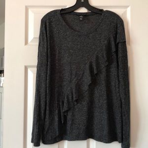 INC ruffle front charcoal grey long sleeve sweater